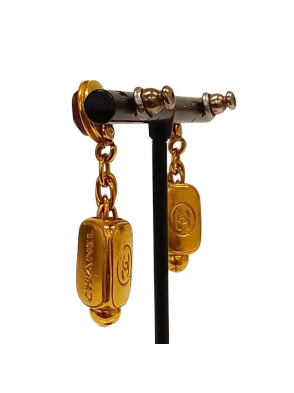Chanel Vintage Gripoix Swing Earrings Gold Plated